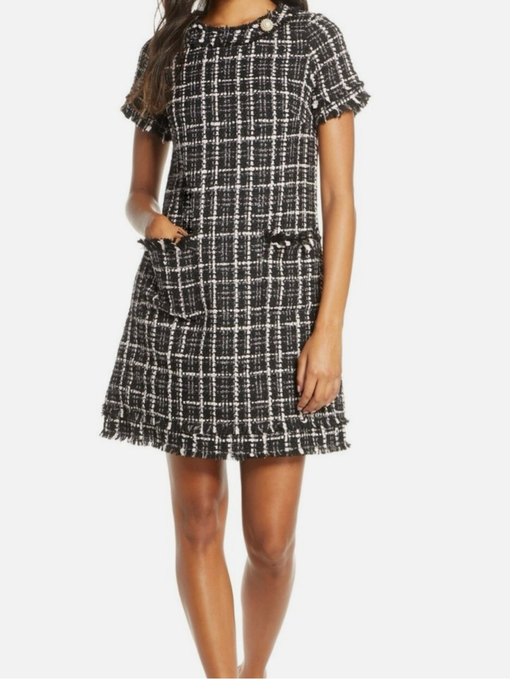 Harper Rose Women’s 10 Black Tweed Short Sleeve Shift Dress Preppy Career Retro